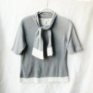Short Sleeved Sweater Top with Scarf Tie